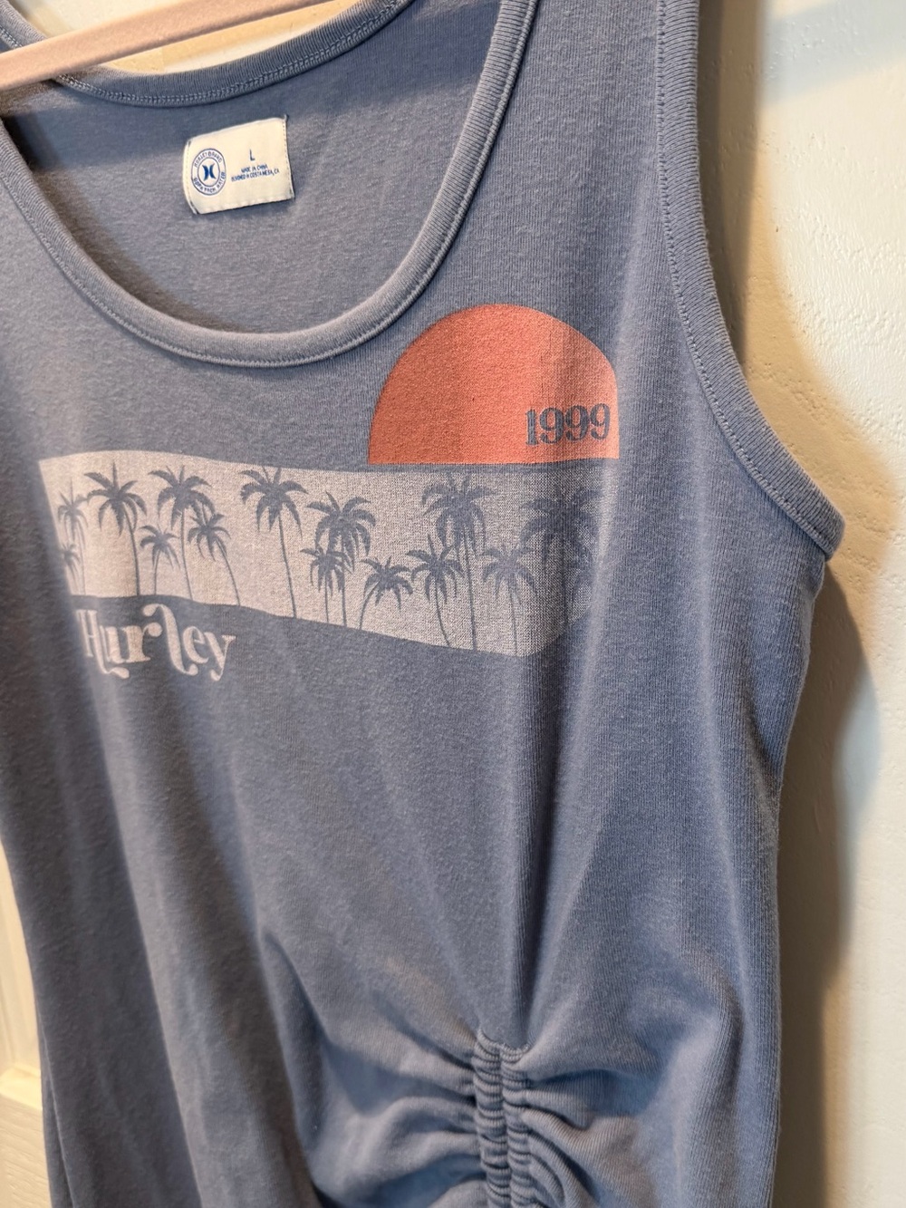 Hurley Soft, Blue Palm-Print Ruched Maxi Dress Beach Dress Bathing Suit Coverup - Picture 6 of 7